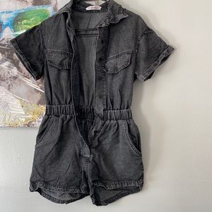 Acid wash denim romper